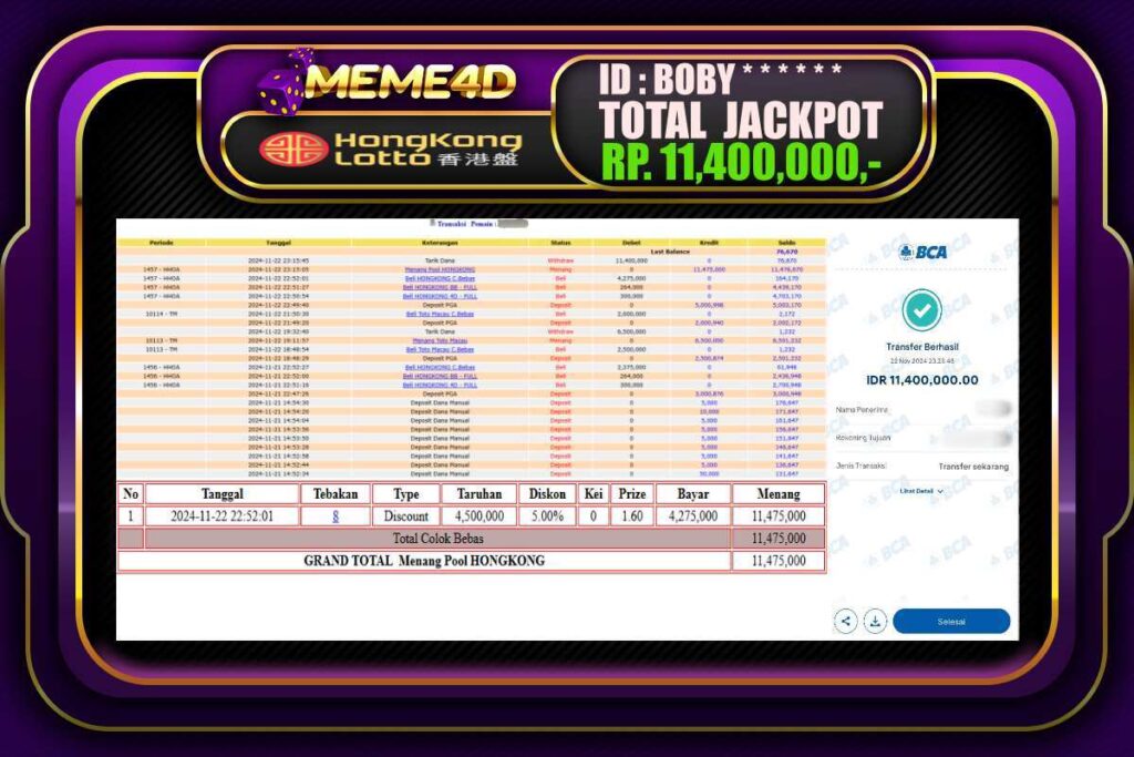 Bukti Jp MEME4D Togel Online 22 NOVEMBER 2024