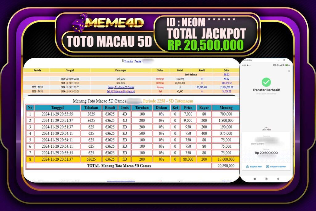 Bukti Jp MEME4D Slot Online 29 NOVEMBER 2024