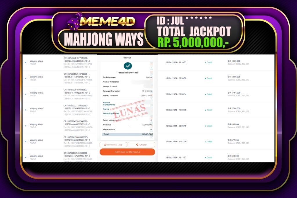Bukti Jp MEME4D Slot Online 14 DESEMBER 2024