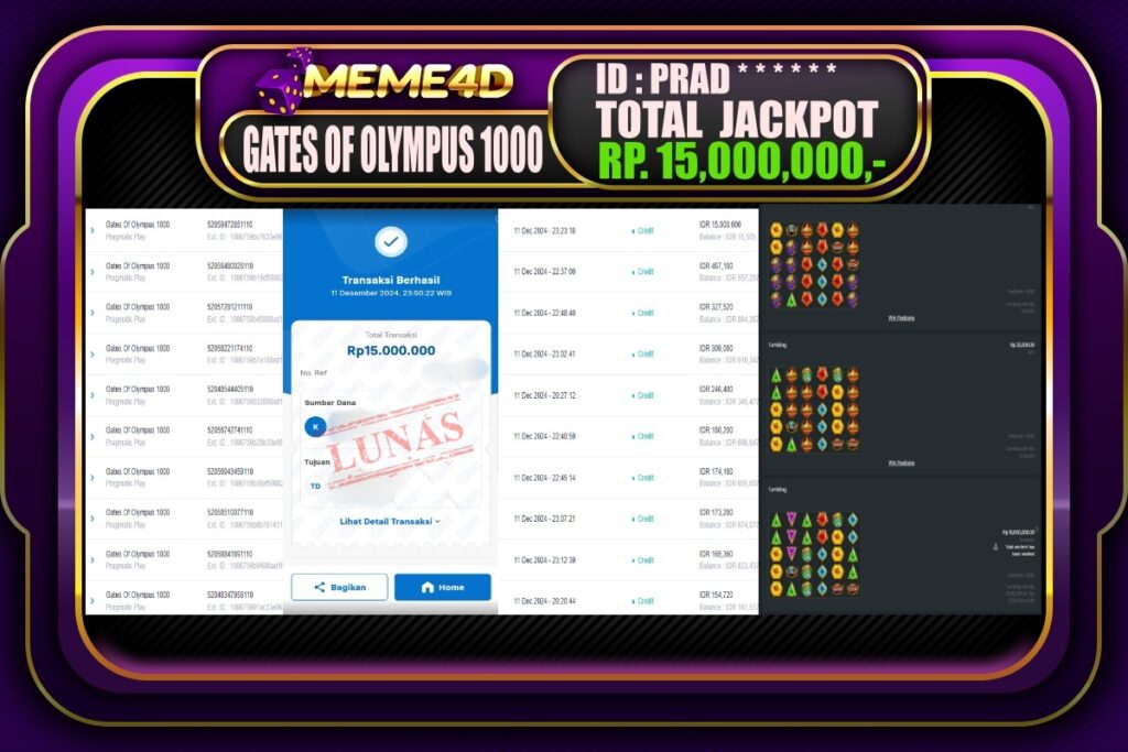 Bukti Jp MEME4D Slot Online 12 DESEMBER 2024