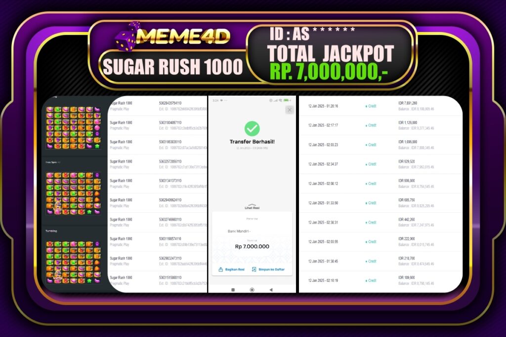 Bukti Jp MEME4D Slot Online 12 JANUARI 2025