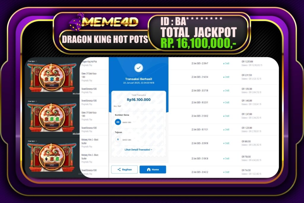 Bukti Jp MEME4D Slot Online 23 JANUARI 2025