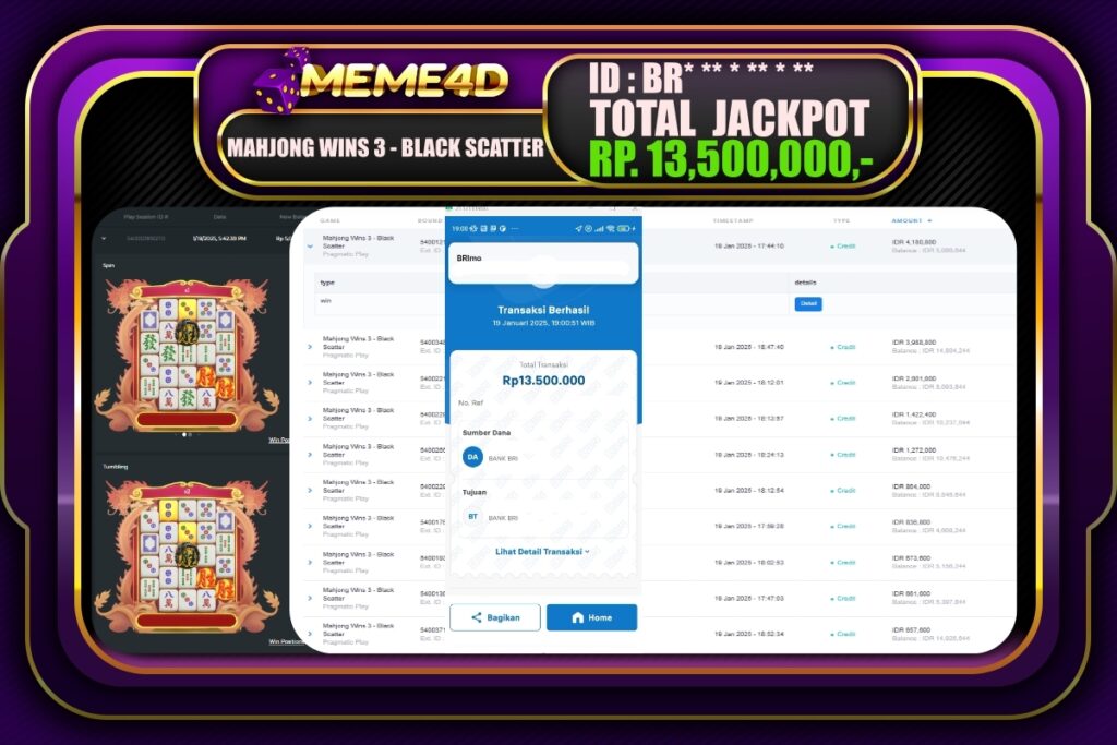 Bukti Jp MEME4D Slot Online 20 JANUARI 2025