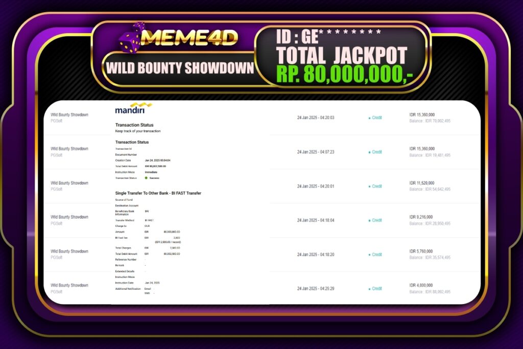 Bukti Jp MEME4D Slot Online 24 JANUARI 2025
