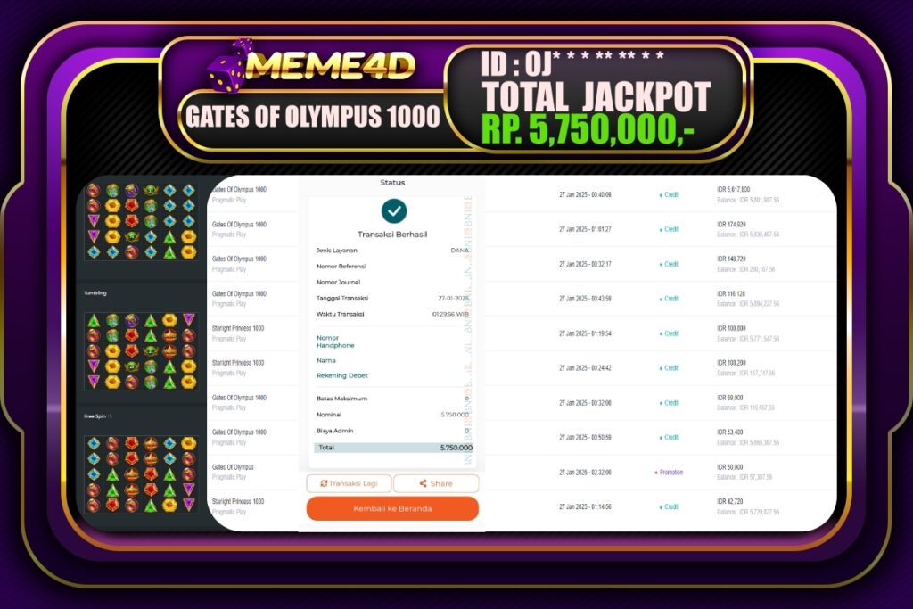 Bukti Jp MEME4D Slot Online 27 JANUARI 2025