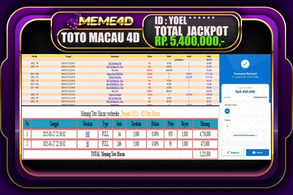 Bukti Jp MEME4D Togel Online 28 JANUARI 2025