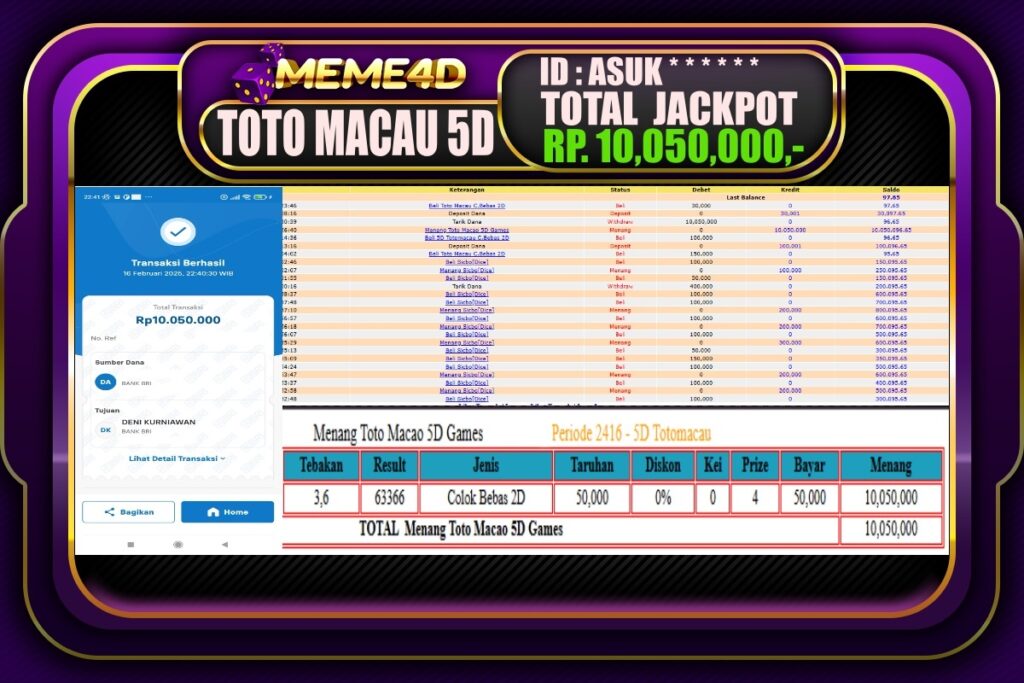 Bukti Jp MEME4D Togel Online 17 Februari 2025