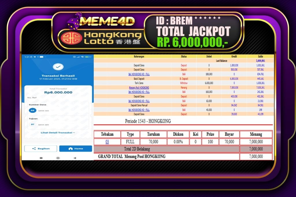 Bukti Jp MEME4D Togel Online 17 Februari 2025