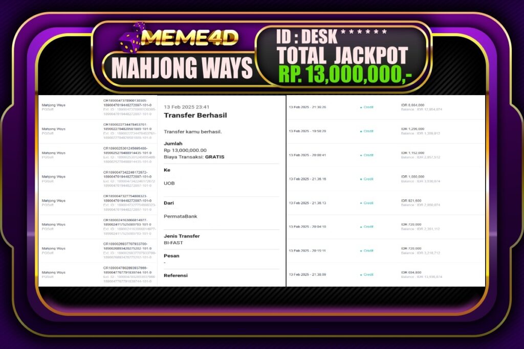 Bukti Jp MEME4D Slot Online 14 Februari 2025