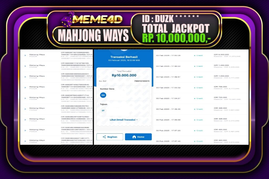 Bukti Jp MEME4D Slot Online 04 Februari 2025