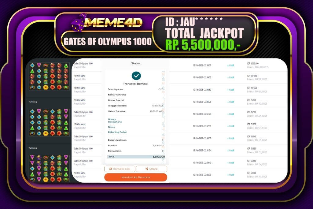 Bukti Jp MEME4D Slot Online 20 Februari 2025