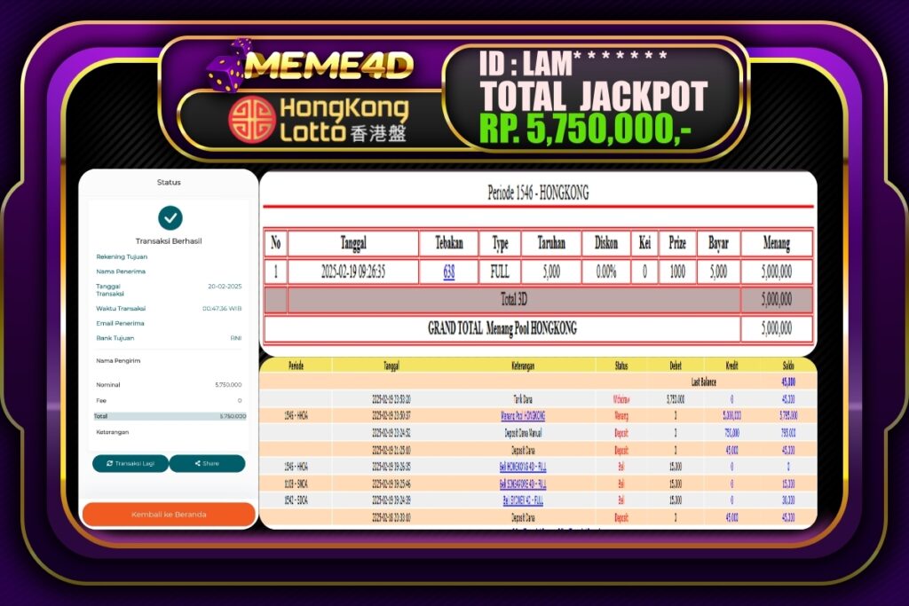 Bukti Jp MEME4D Togel Online 20 Februari 2025