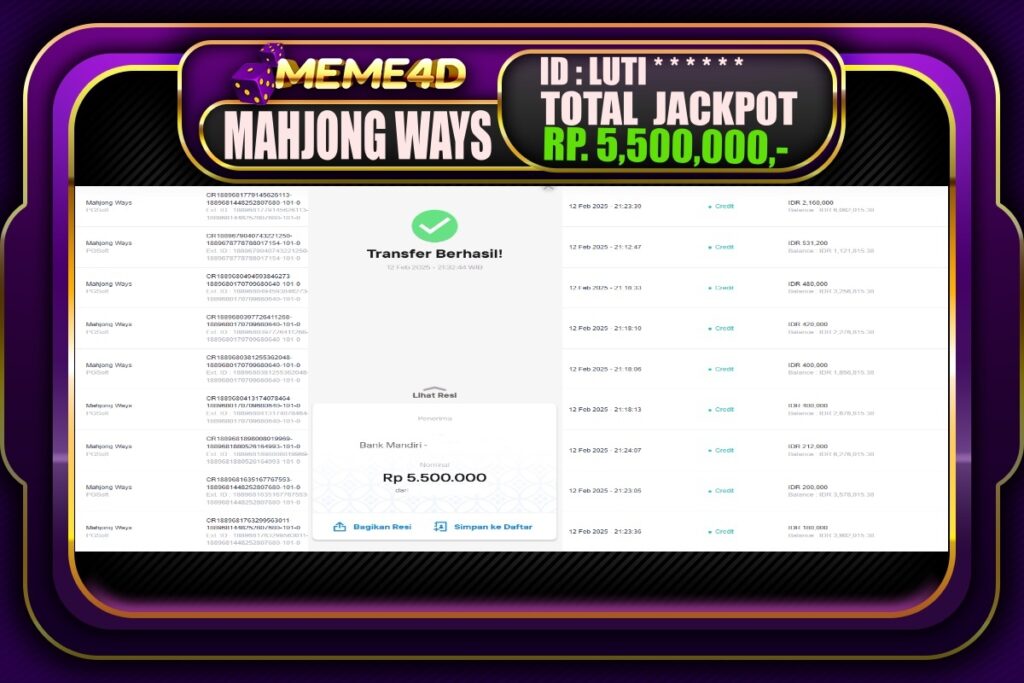 Bukti Jp MEME4D Slot Online 13 Februari 2025