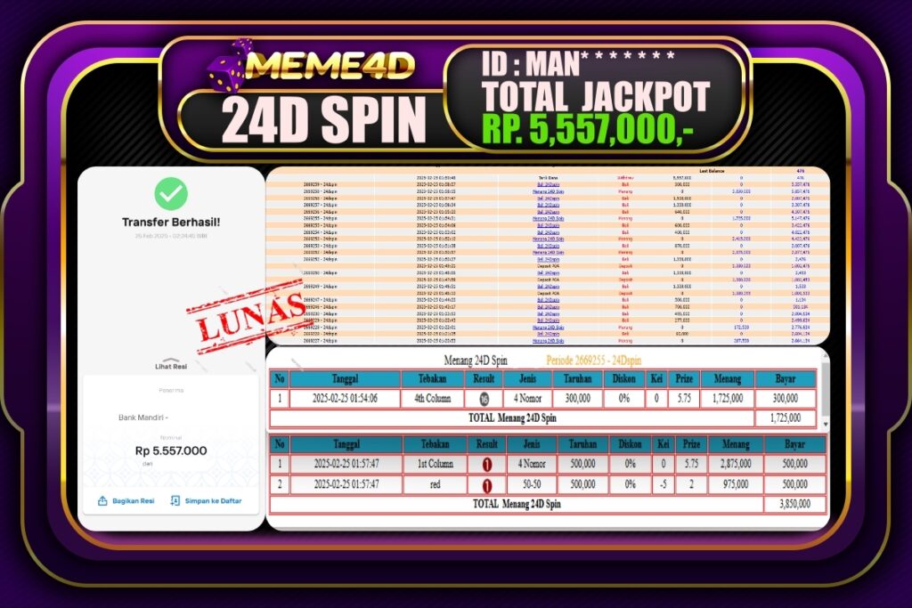 Bukti Jp MEME4D Casino Online 25 Februari 2025