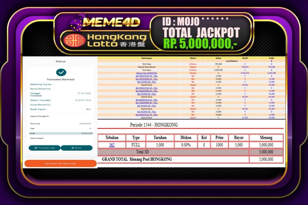Bukti Jp MEME4D Togel Online 18 Februari 2025