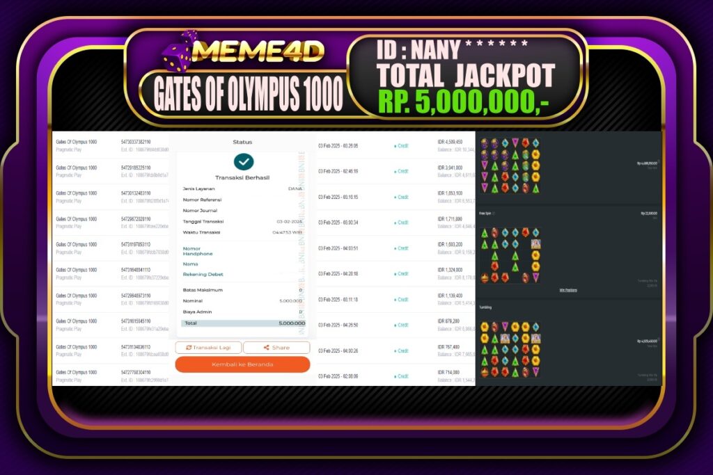 Bukti Jp MEME4D Slot Online 03 Februari 2025