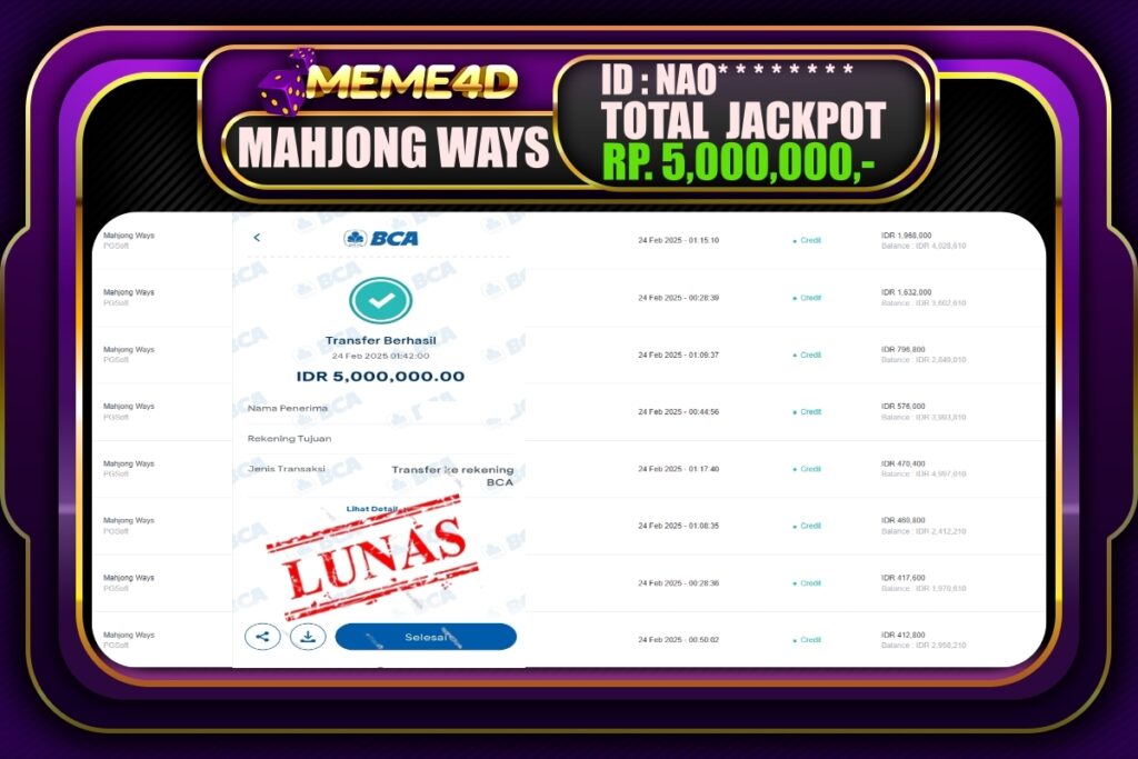 Bukti Jp MEME4D Slot Online 24 Februari 2025