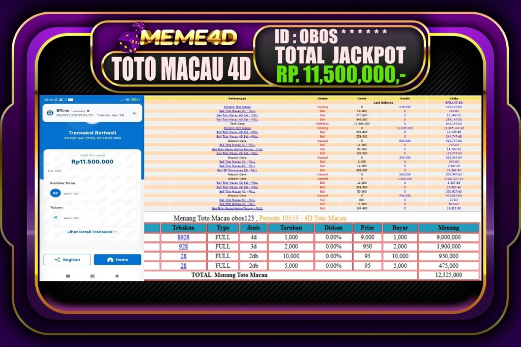 Bukti Jp MEME4D Togel Online 04 Februari 2025