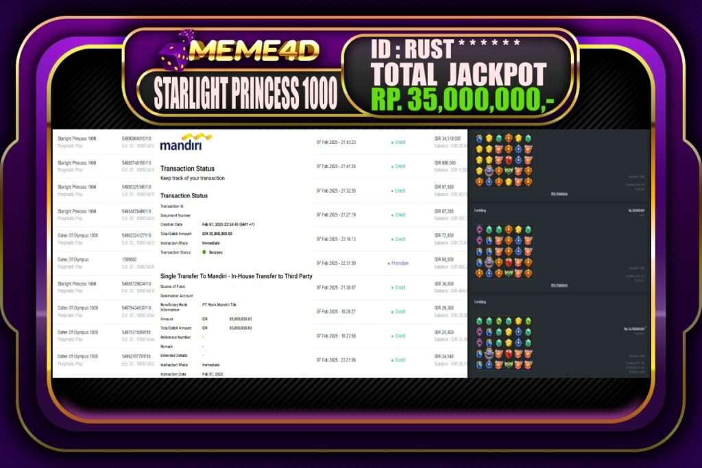 Bukti Jp MEME4D Slot Online 08 Februari 2025