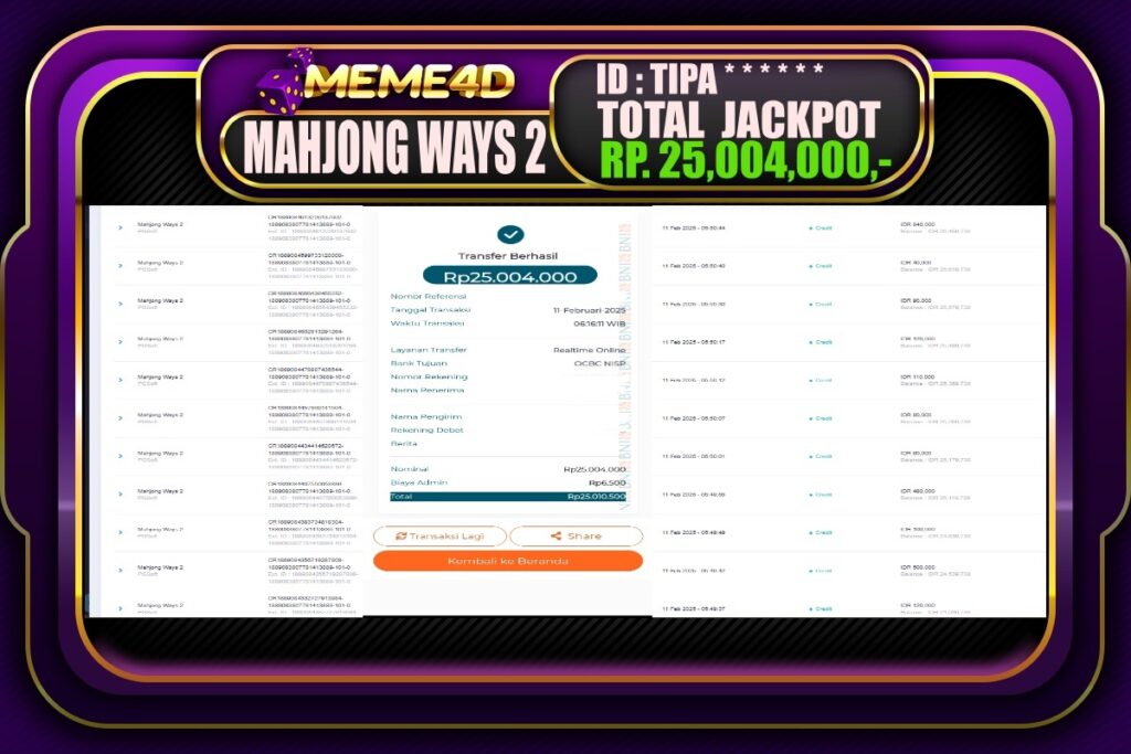 Bukti Jp MEME4D Slot Online 11 Februari 2025