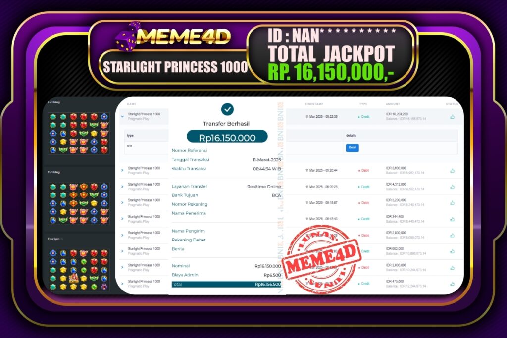 Bukti Jp MEME4D Slot Online 11 Maret 2025