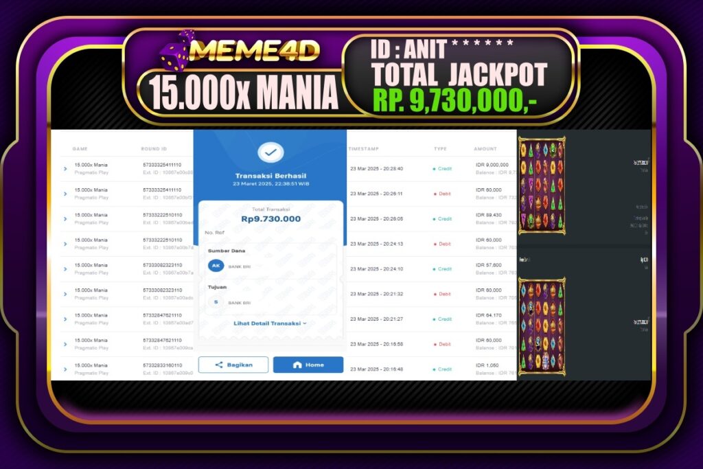 Bukti Jp MEME4D Slot Online 24 Maret 2025