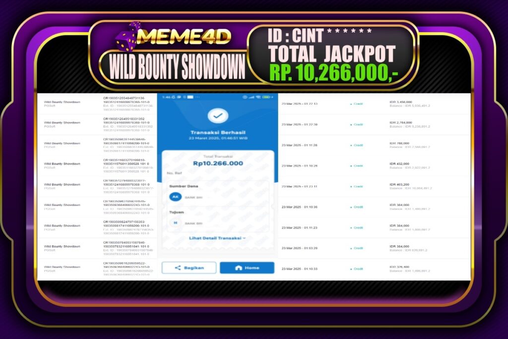 Bukti Jp MEME4D Slot Online 23 Maret 2025
