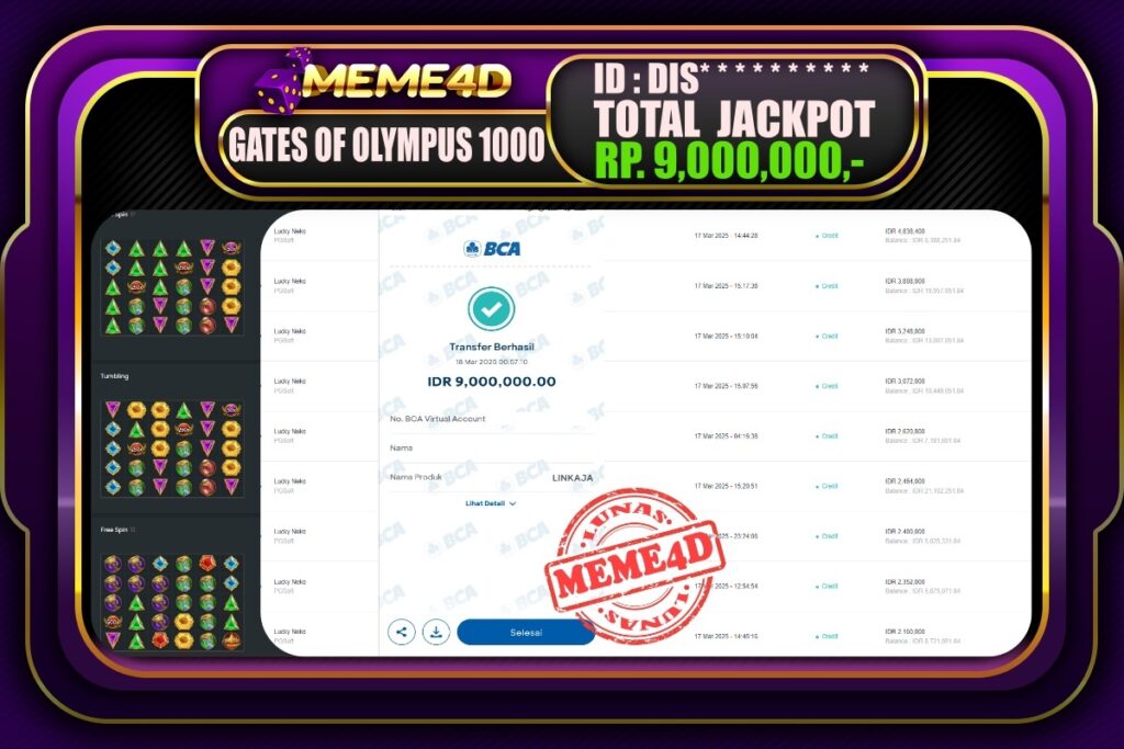 Bukti Jp MEME4D Slot Online 18 Maret 2025