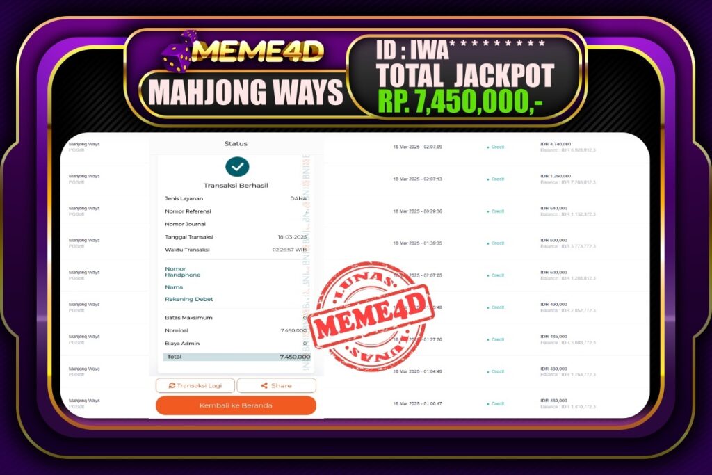 Bukti Jp MEME4D Slot Online 18 Maret 2025
