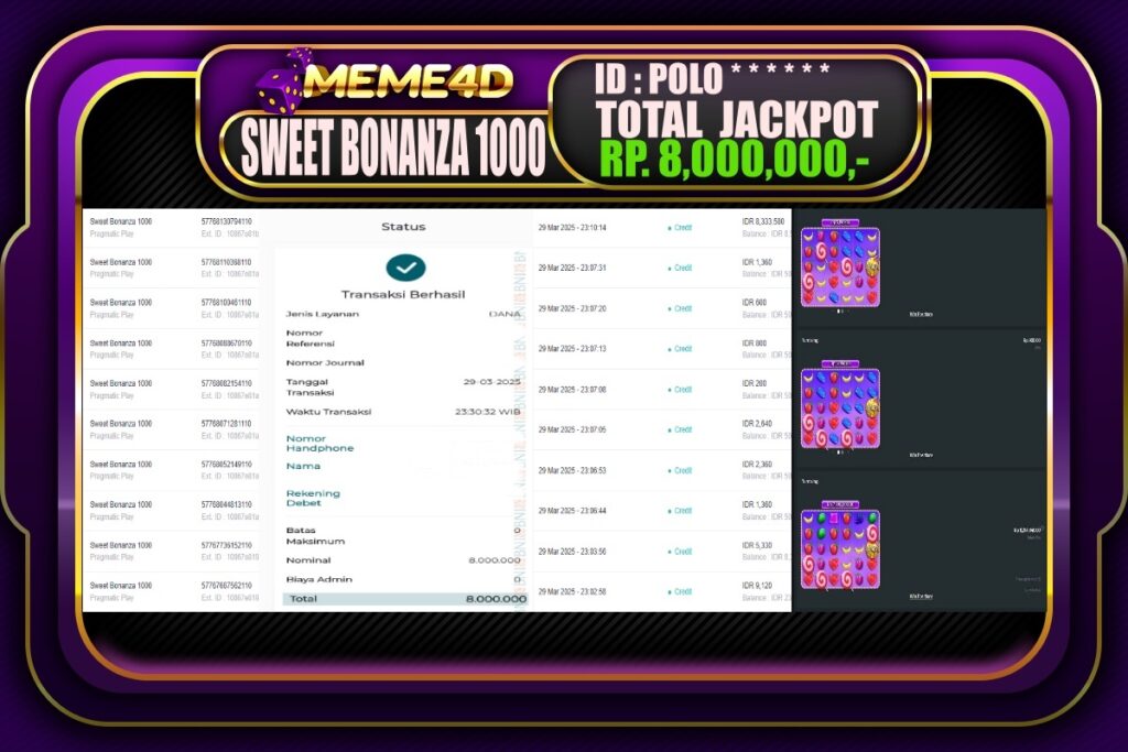Bukti Jp MEME4D Slot Online 30 Maret 2025