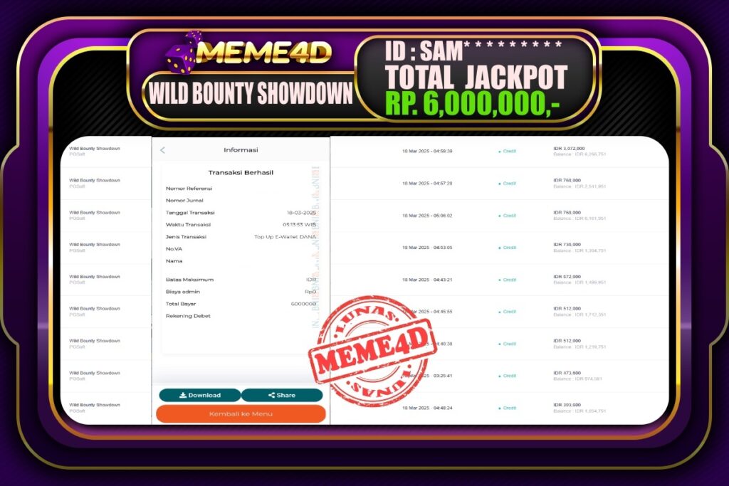 Bukti Jp MEME4D Slot Online 18 Maret 2025