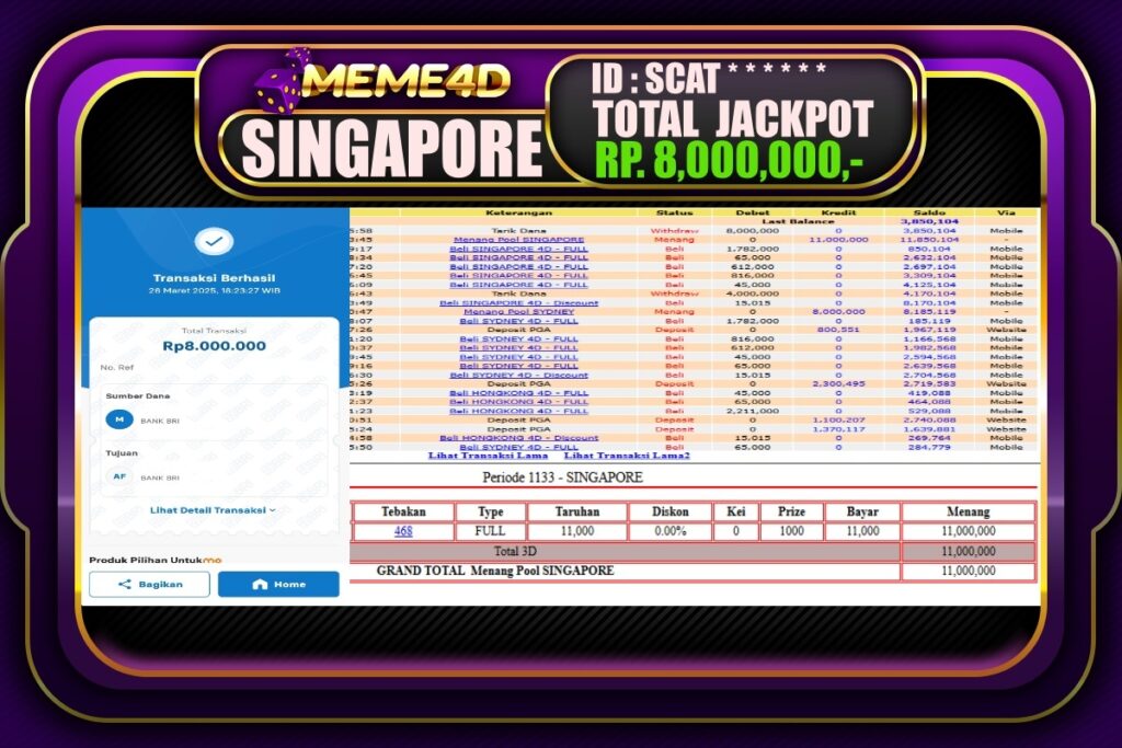 Bukti Jp MEME4D Togel Online 27 Maret 2025