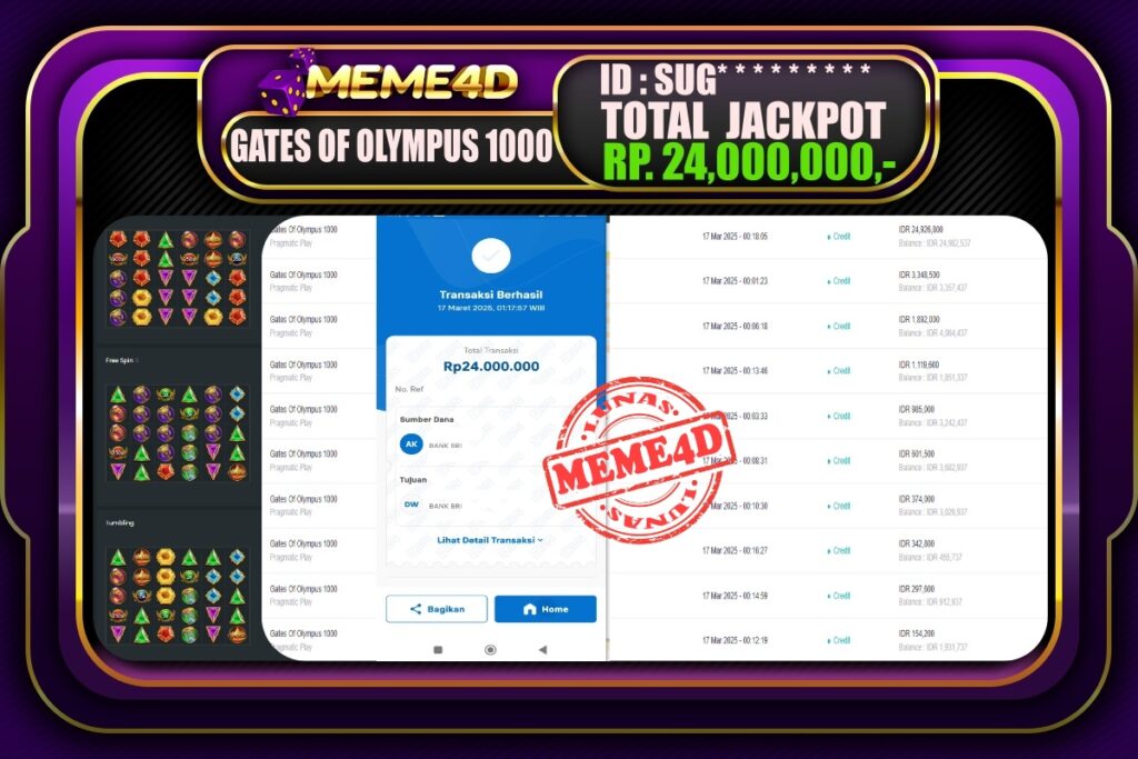 Bukti Jp MEME4D Slot Online 17 Maret 2025