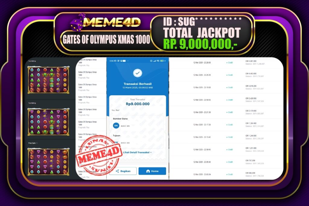 Bukti Jp MEME4D Slot Online 13 Maret 2025