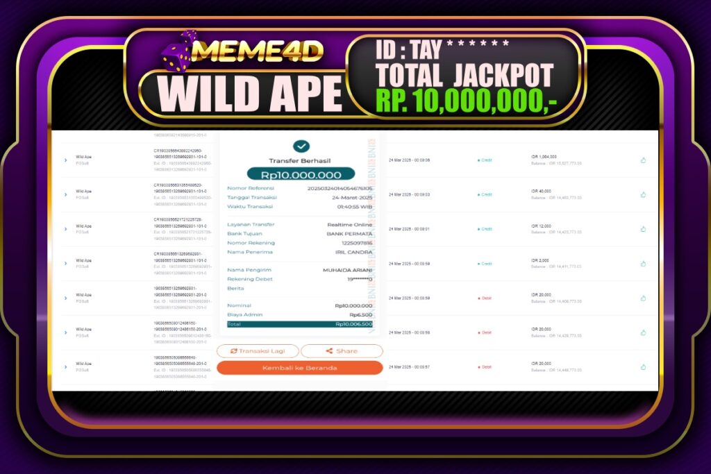 Bukti Jp MEME4D Slot Online 24 Maret 2025