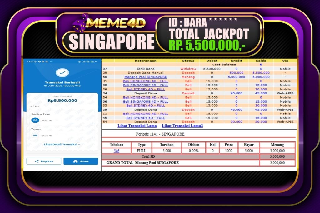 Bukti Jp MEME4D Togel Online 07 April 2025