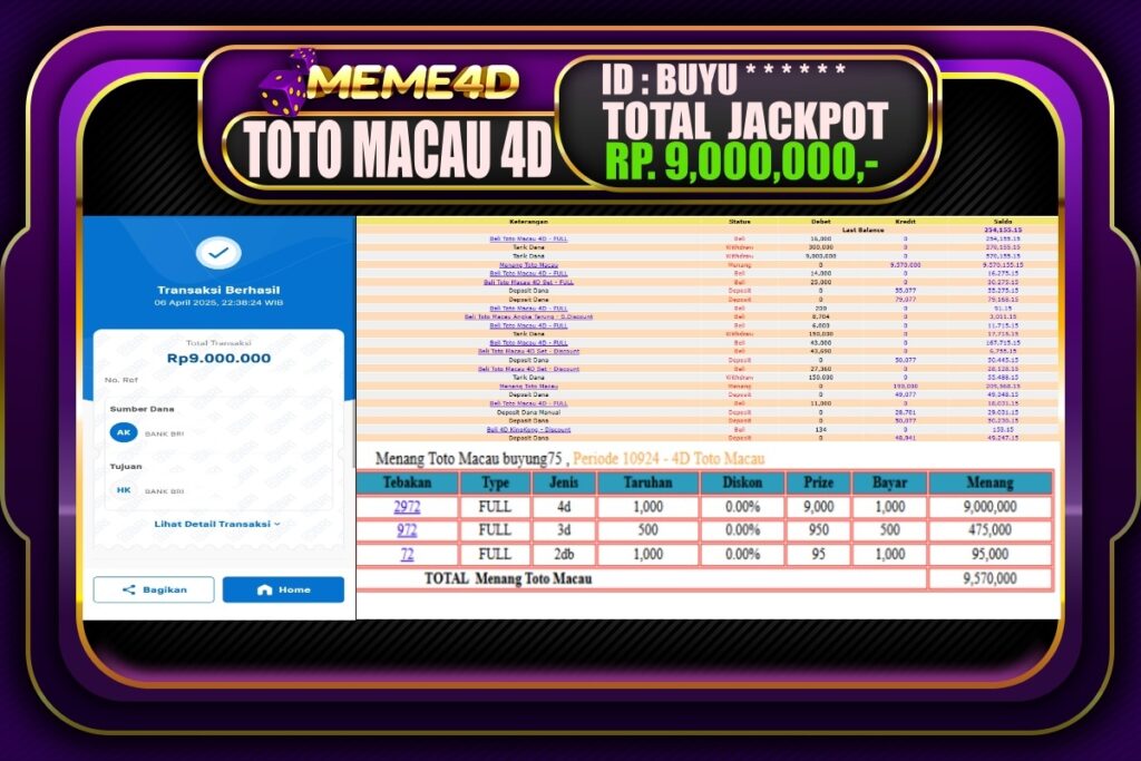 Bukti Jp MEME4D Togel Online 07 April 2025