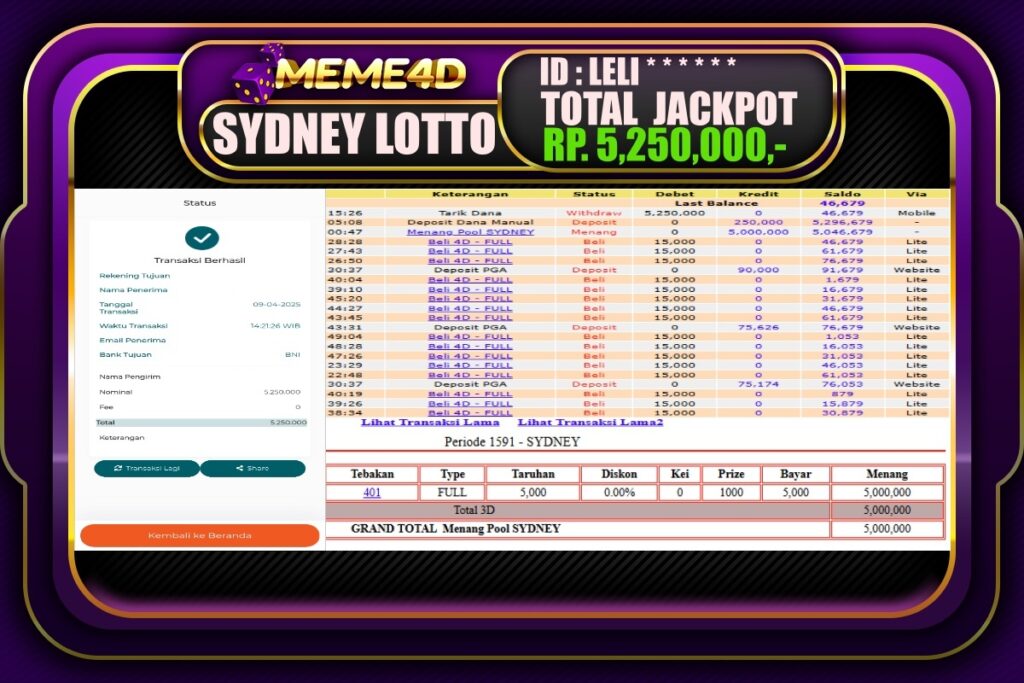 Bukti Jp MEME4D Togel Online 10 April 2025