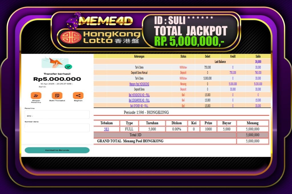 Bukti Jp MEME4D Togel Online 11 April 2025