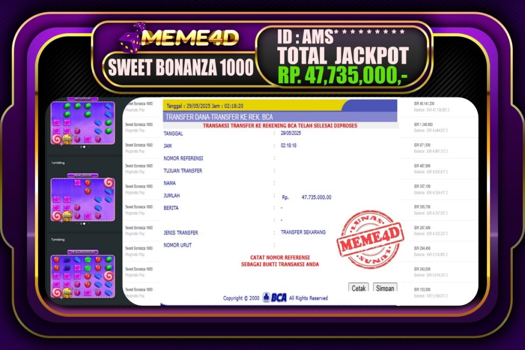Bukti Jp MEME4D Slot Online 29 Mei 2025