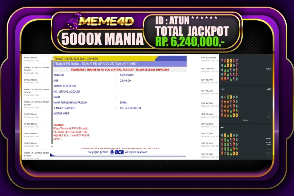 Bukti Jp MEME4D Slot Online 07 Mei 2025