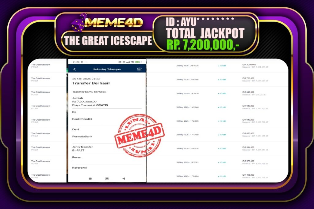 Bukti Jp MEME4D Slot Online 31 Mei 2025