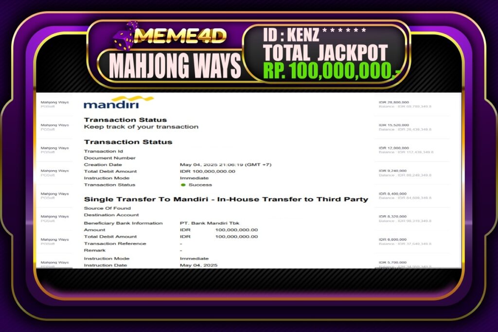 Bukti Jp MEME4D Slot Online 05 Mei 2025