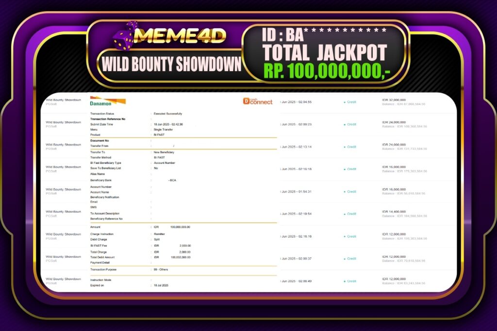 Bukti Jp MEME4D Slot Online 18 Juni 2025