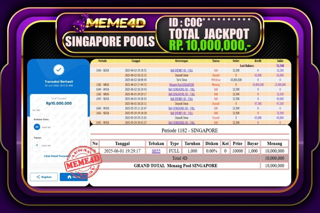 Bukti Jp MEME4D Togel Online 03 Juni 2025