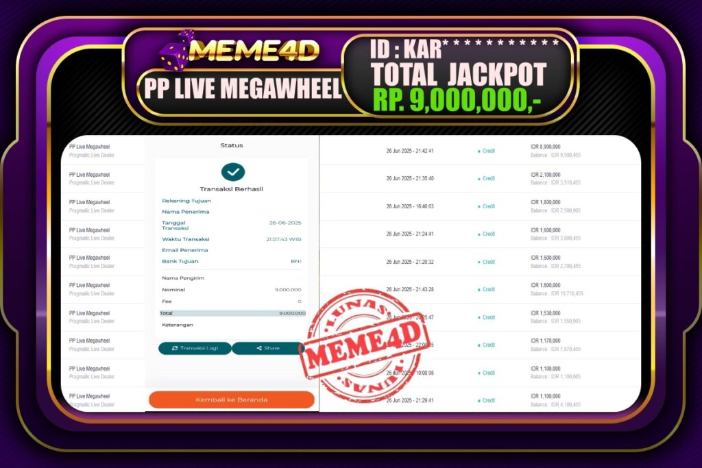 Bukti Jp MEME4D Casino Online 27 Juni 2025