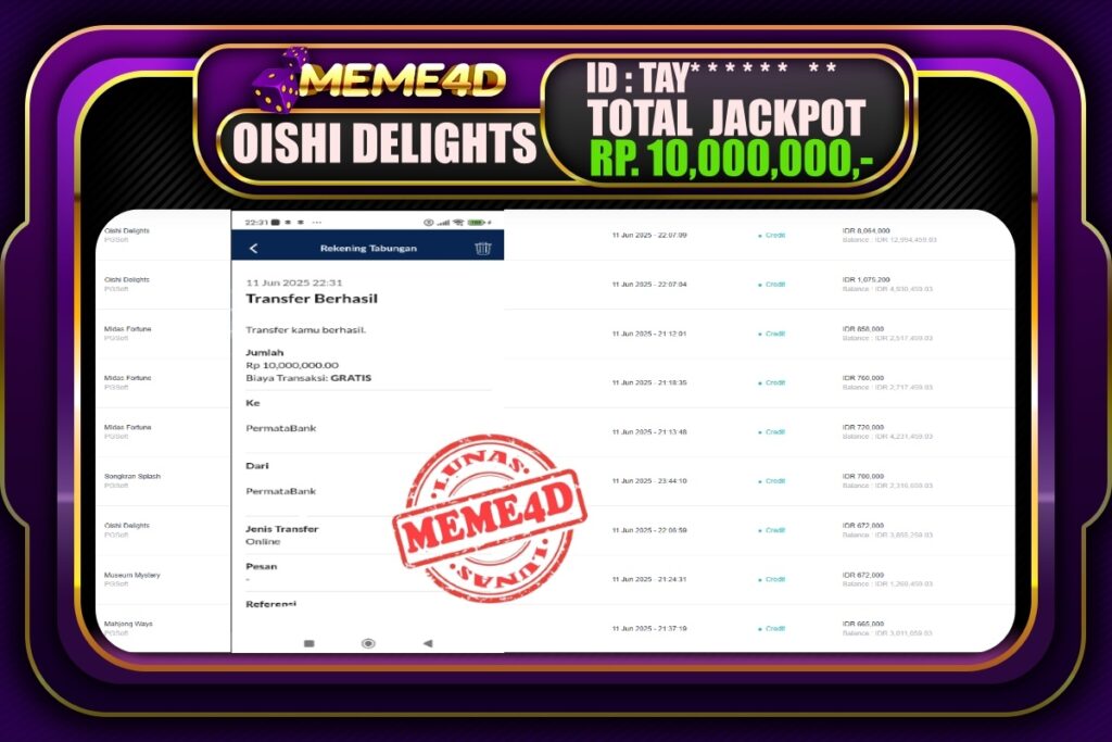 Bukti Jp MEME4D Slot Online 12 Juni 2025