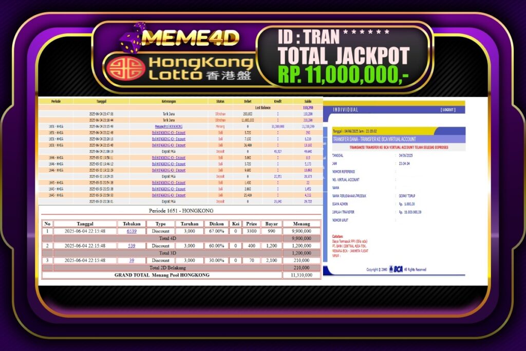 Bukti Jp MEME4D Togel Online 05 Juni 2025