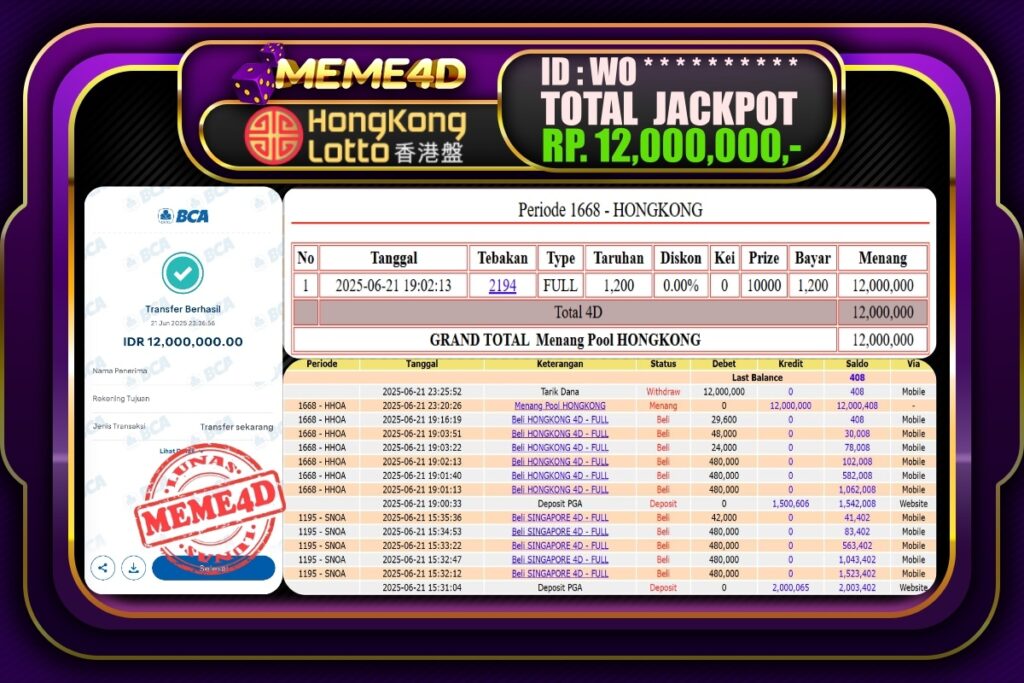 Bukti Jp MEME4D Togel Online 22 Juni 2025