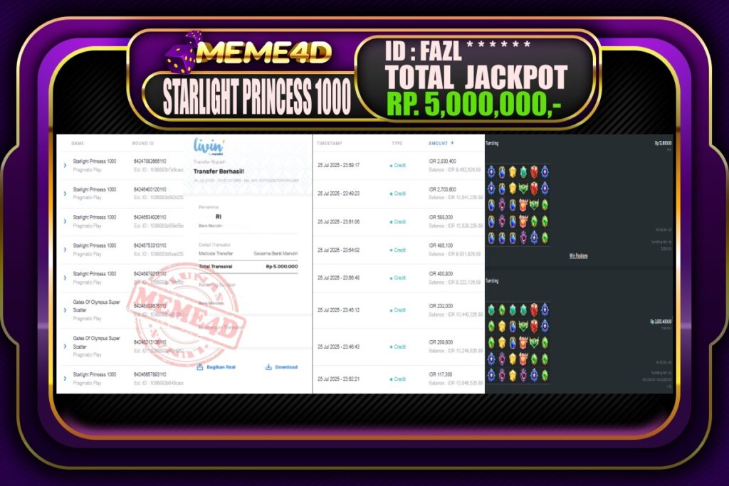 Bukti Jp MEME4D Slot Online 26 Juli 2025